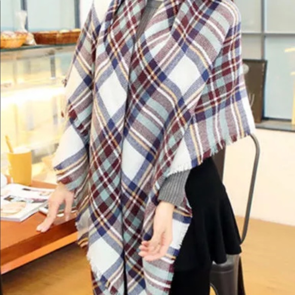New Mint Brown Tartan Plaid Oversized BlanketScarf - Picture 2 of 3